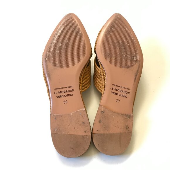 Le Mogador Azoulay Flats Slides Mules Womens 39 9 Tan Raffia Leather Slip On - Picture 8 of 10